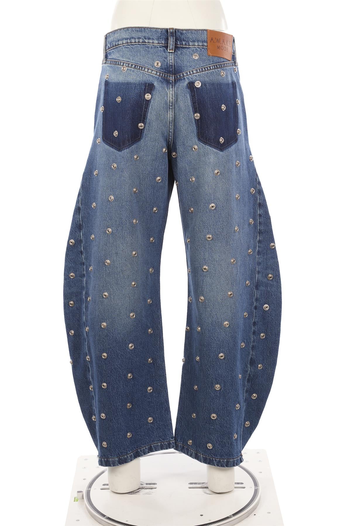 A.W.A.K.E MODE BLUE HIGH RISE BARREL LEG JEANS FR 42 UK 14