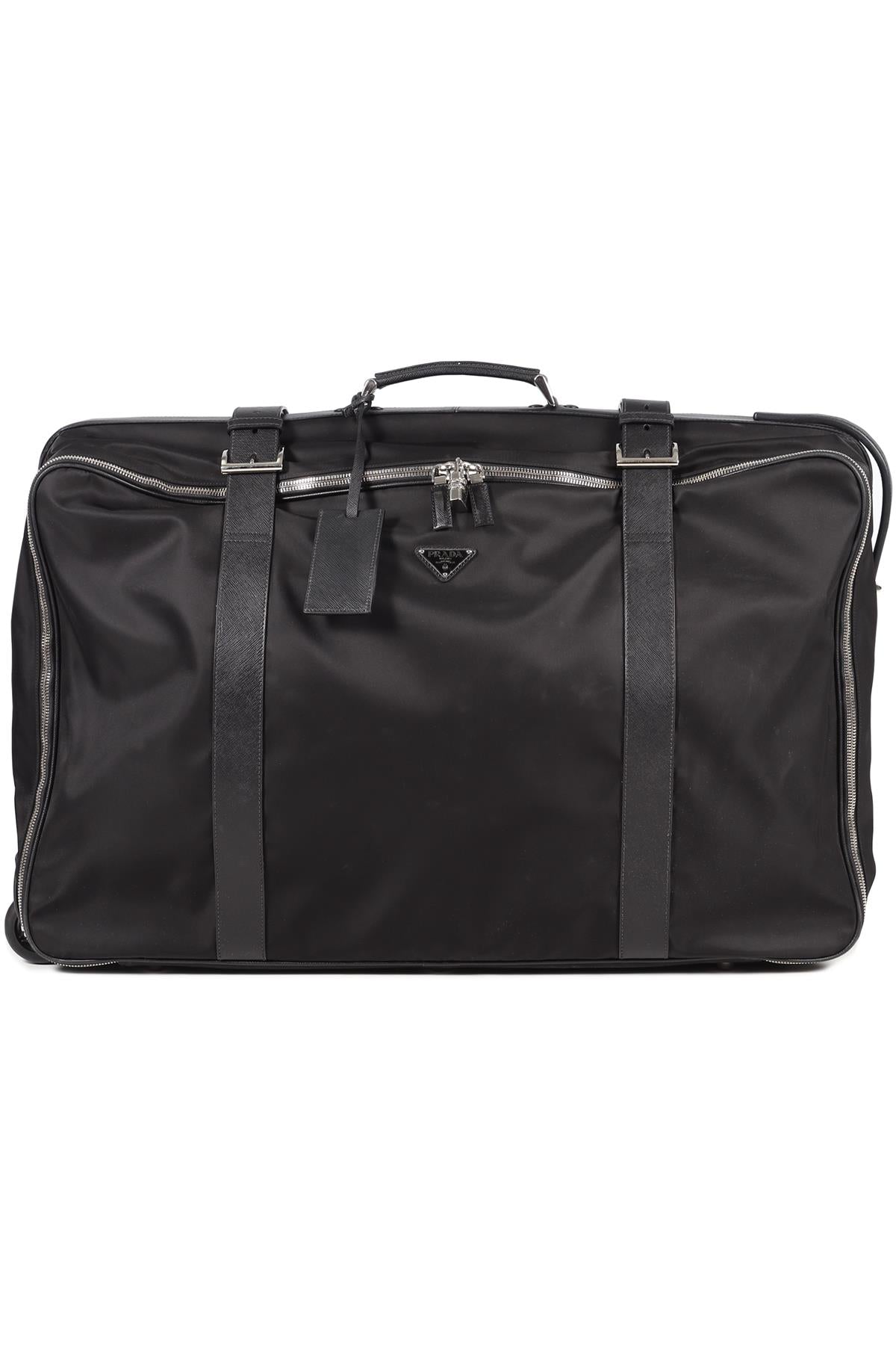 PRADA BLACK 70CM RE-NYLON AND SAFFIANO LEATHER SUITCASE