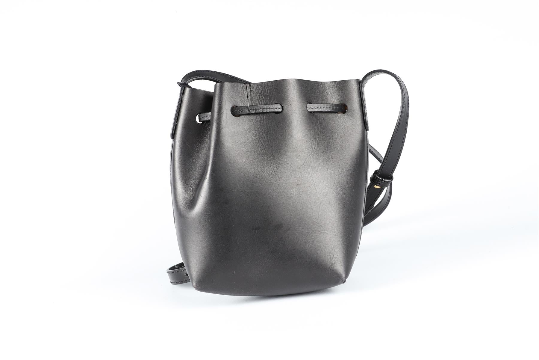 MANSUR GAVRIEL BLACK SAFFIANO MINI LEATHER BUCKET BAG