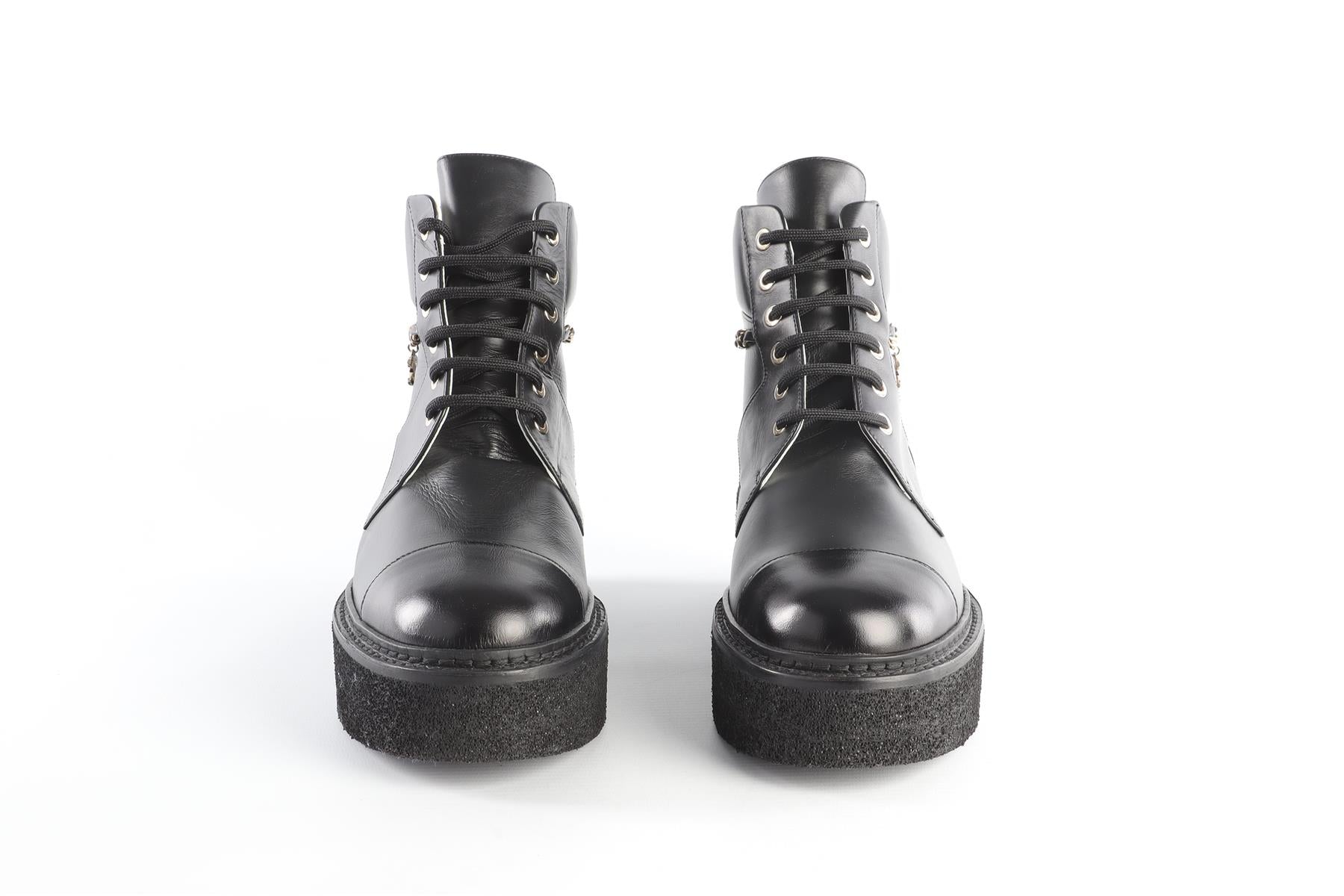 CHANEL BLACK 2022 LEATHER ANKLE BOOTS EU 40.5 UK 7.5 US 10.5