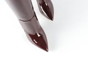 PARIS TEXAS BURGUNDY PATENT LEATHER KNEE HIGH BOOTS EU 38.5 UK 5.5 US 8.5