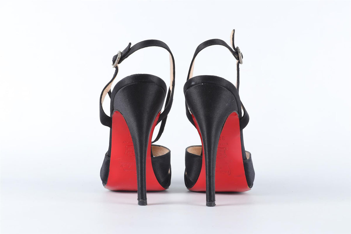 CHRISTIAN LOUBOUTIN BLACK SATIN SANDALS EU 38.5 UK 5.5 US 8.5