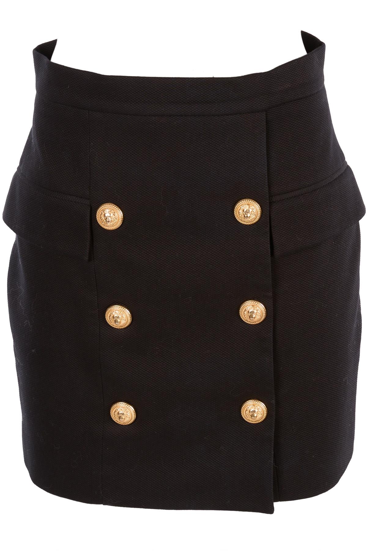 BALMAIN BLACK COTTON MINI SKIRT FR 40 UK 12