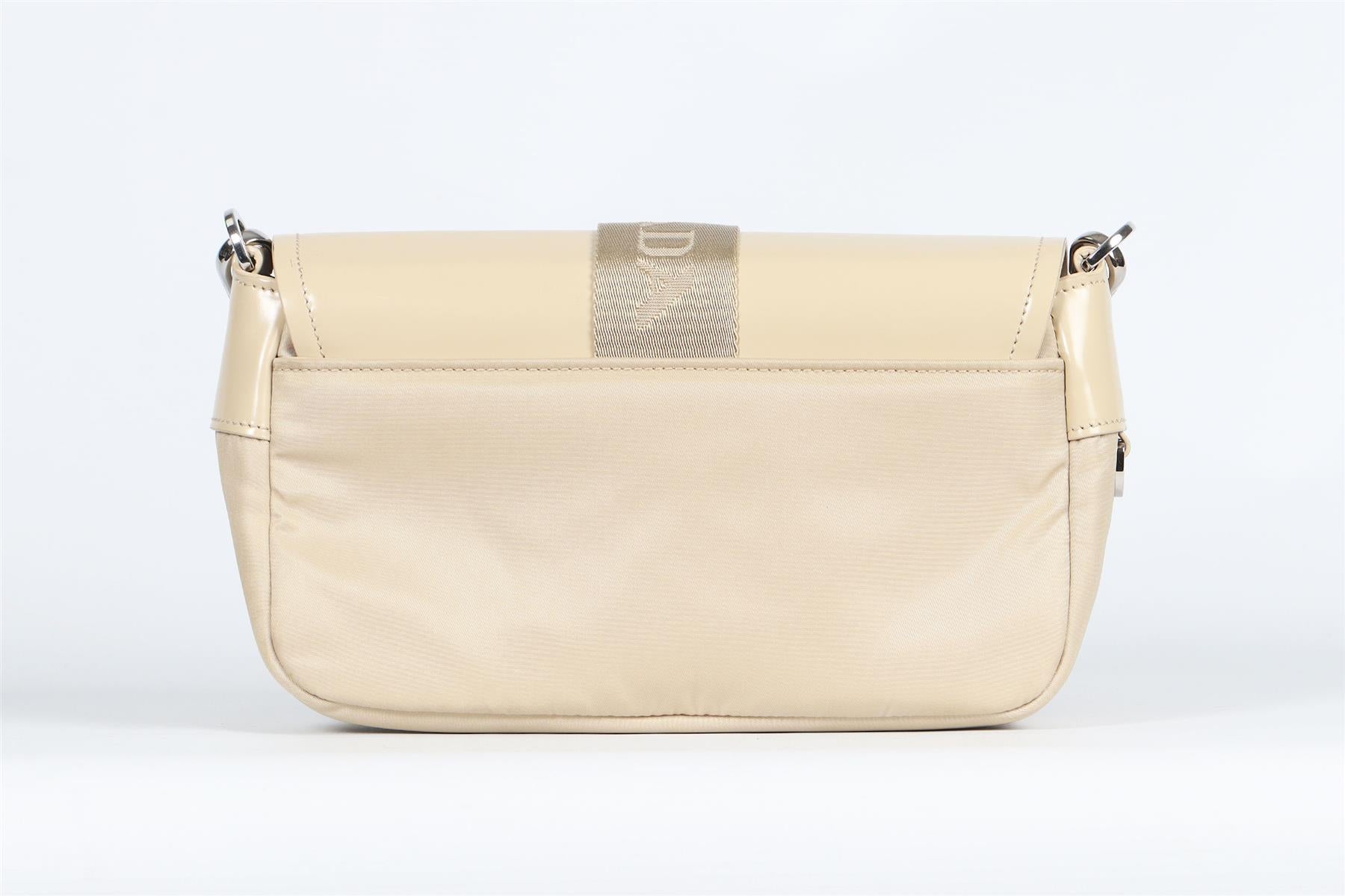 PRADA BEIGE POCKET LEATHER AND RE-NYLON SHOULDER BAG