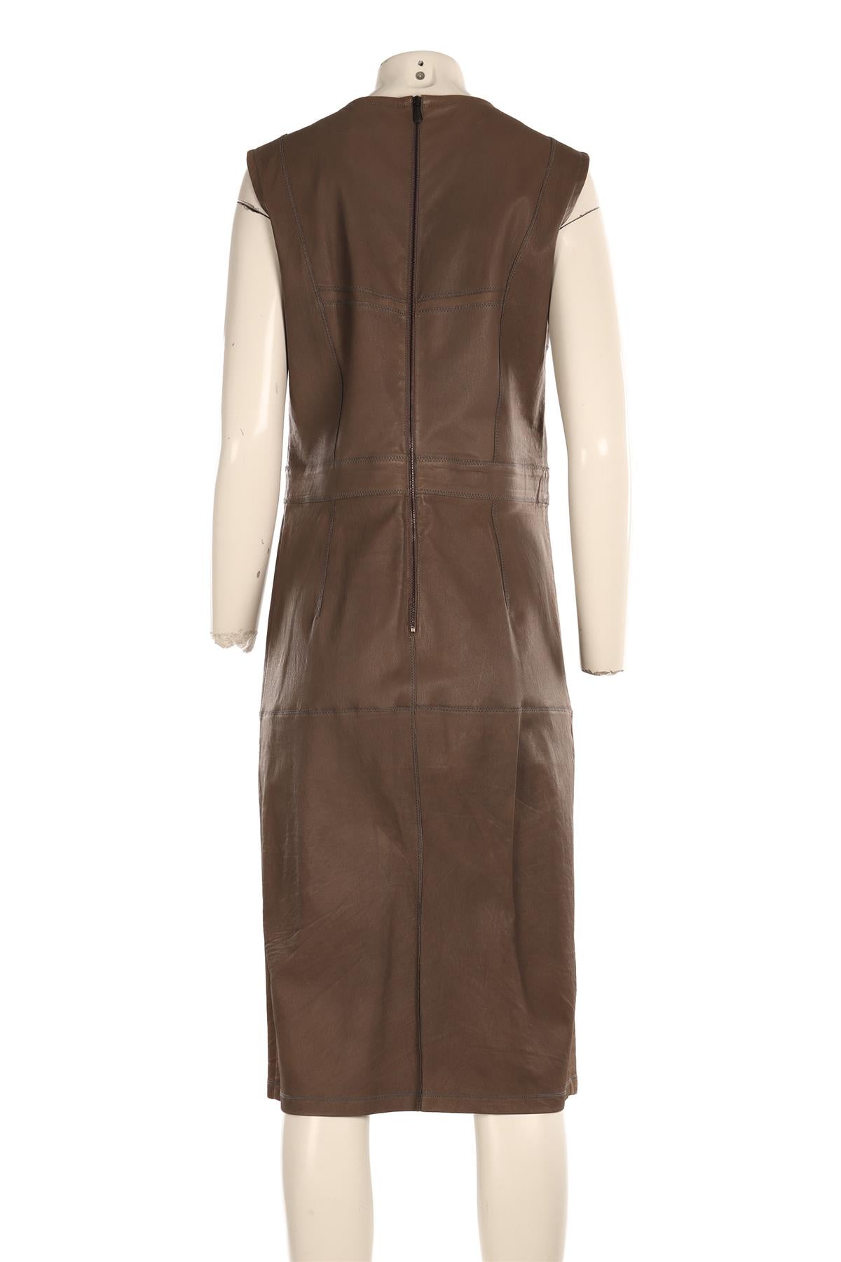BOTTEGA VENETA BROWN LEATHER MIDI DRESS IT 46 UK 14