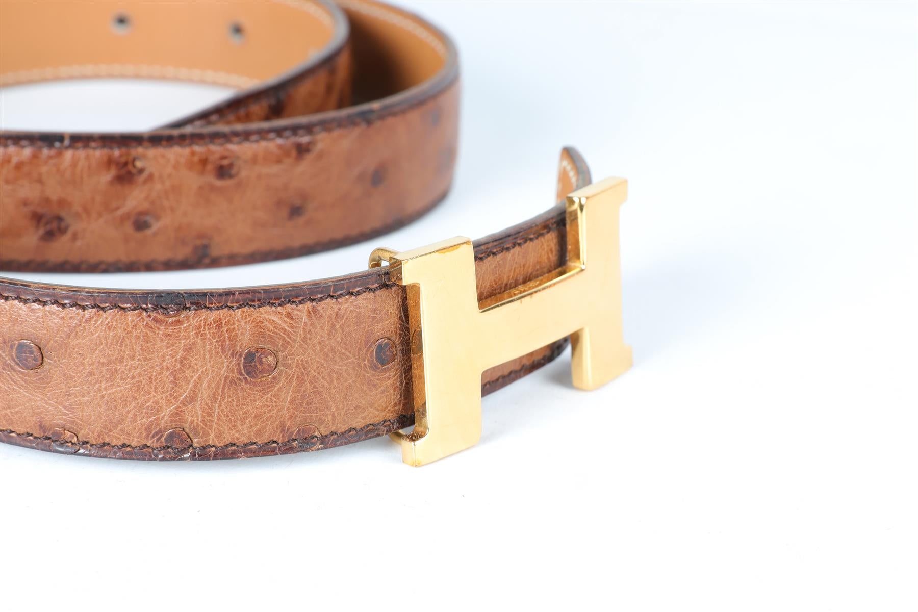 HERMÈS BROWN 1995 H 24 MM OSTRICH BELT