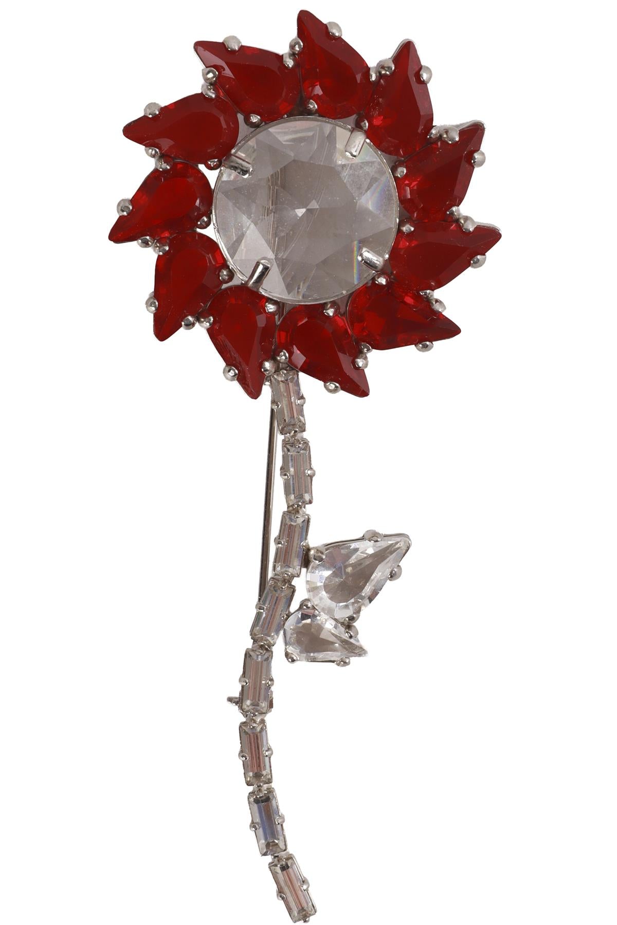 PRADA RED FLOWER CRYSTAL BROOCH
