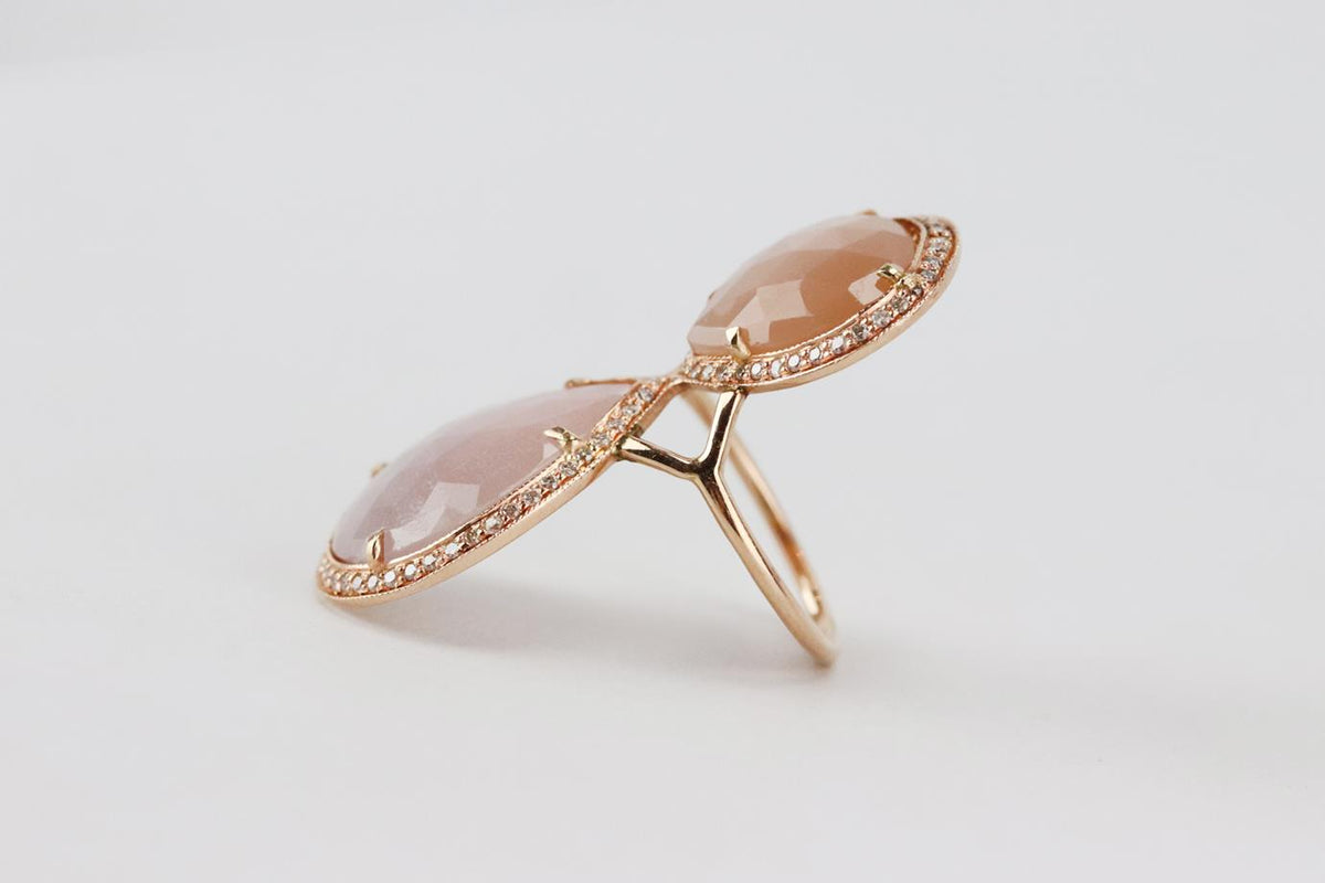JACQUIE AICHE LARGE MOONSTONE 14K YELLOW GOLD TRINITY RING 15.5 MM