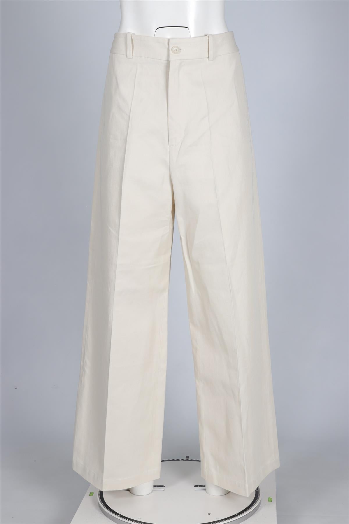 NILI LOTAN CREAM COTTON WIDE LEG PANTS US 8 UK 12