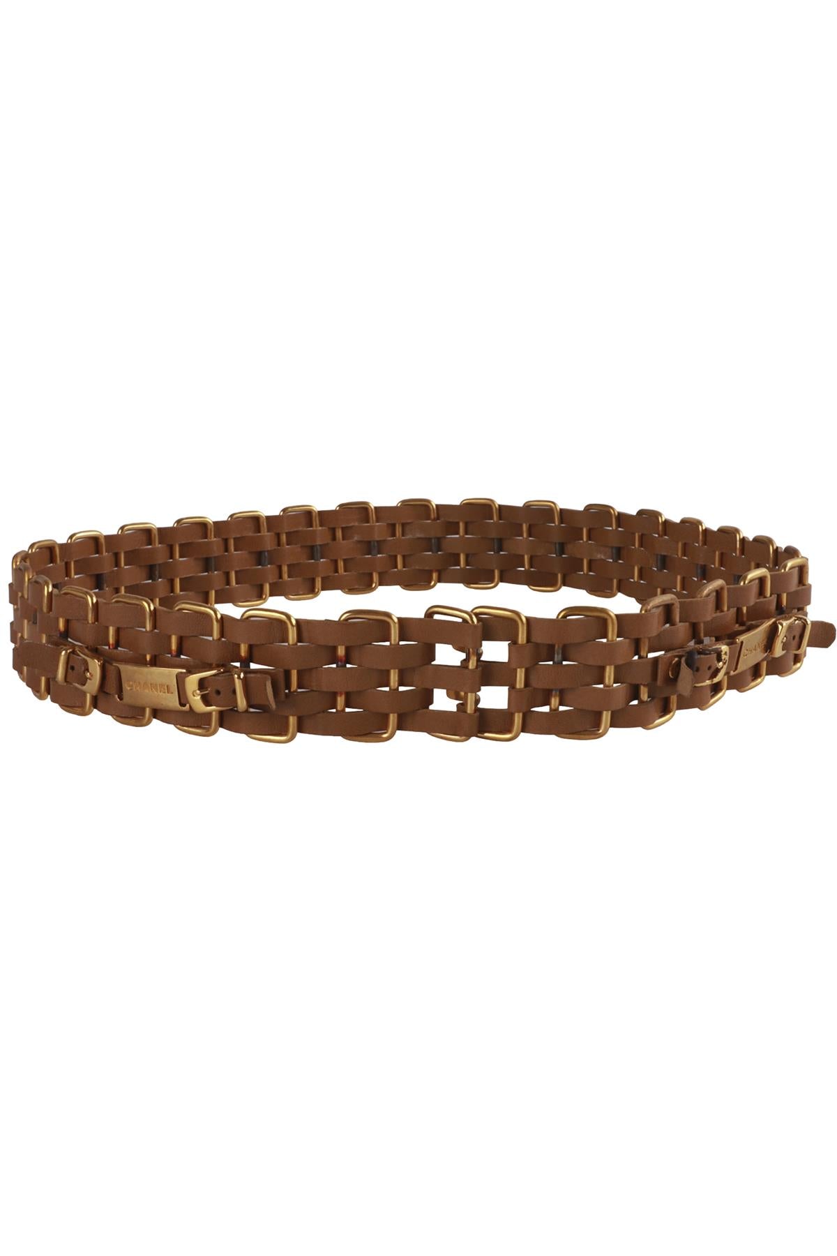 CHANEL BROWN 2001 LEATHER AND GOLD TONE WAIST BELT