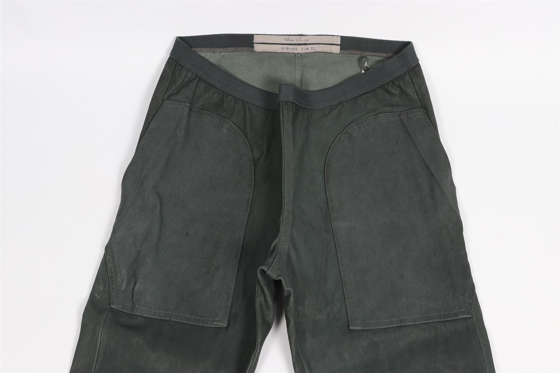 RICK OWENS GREEN LEATHER SKINNY PANTS UK 10