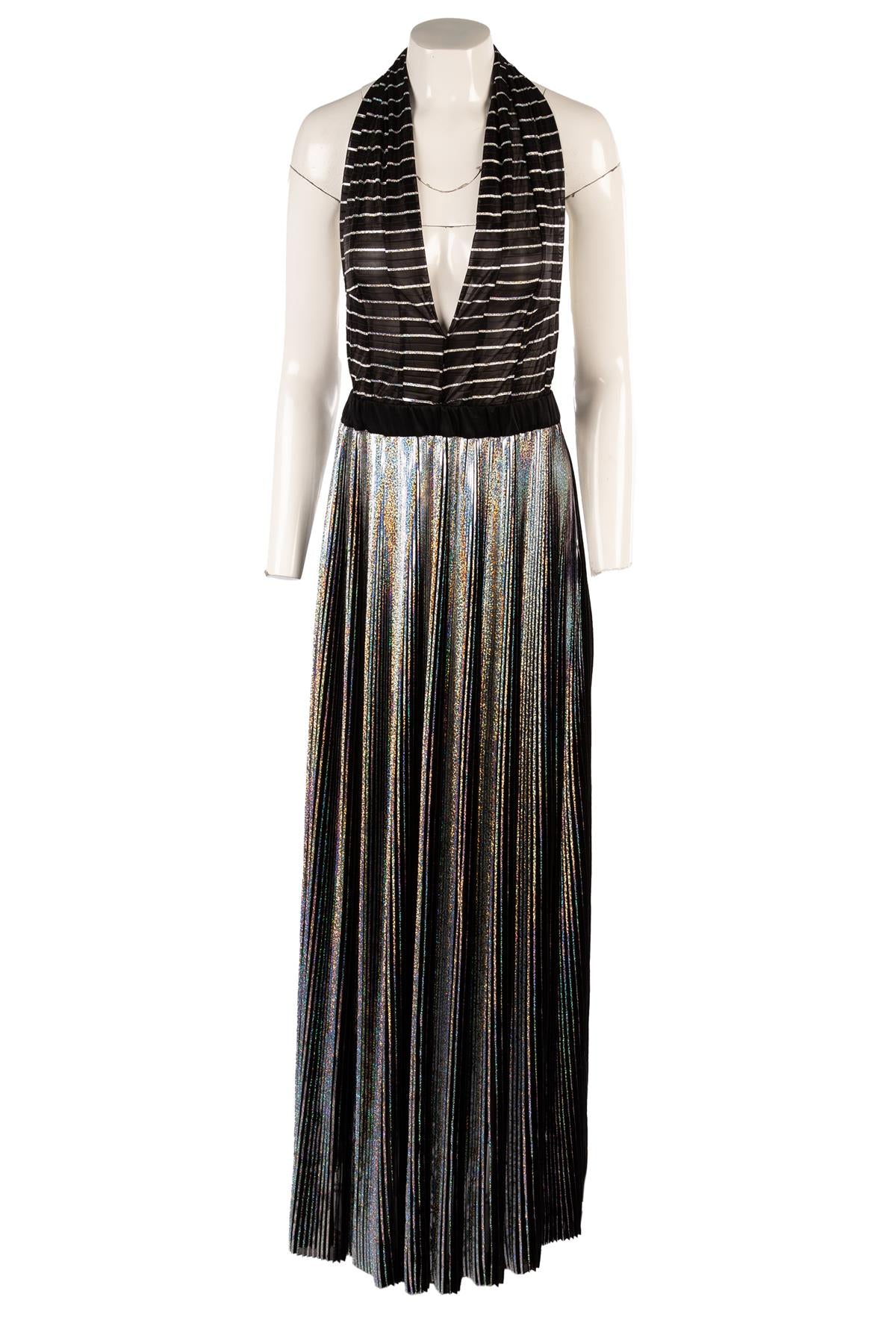 BALMAIN BLACK SATIN MAXI DRESS SMALL
