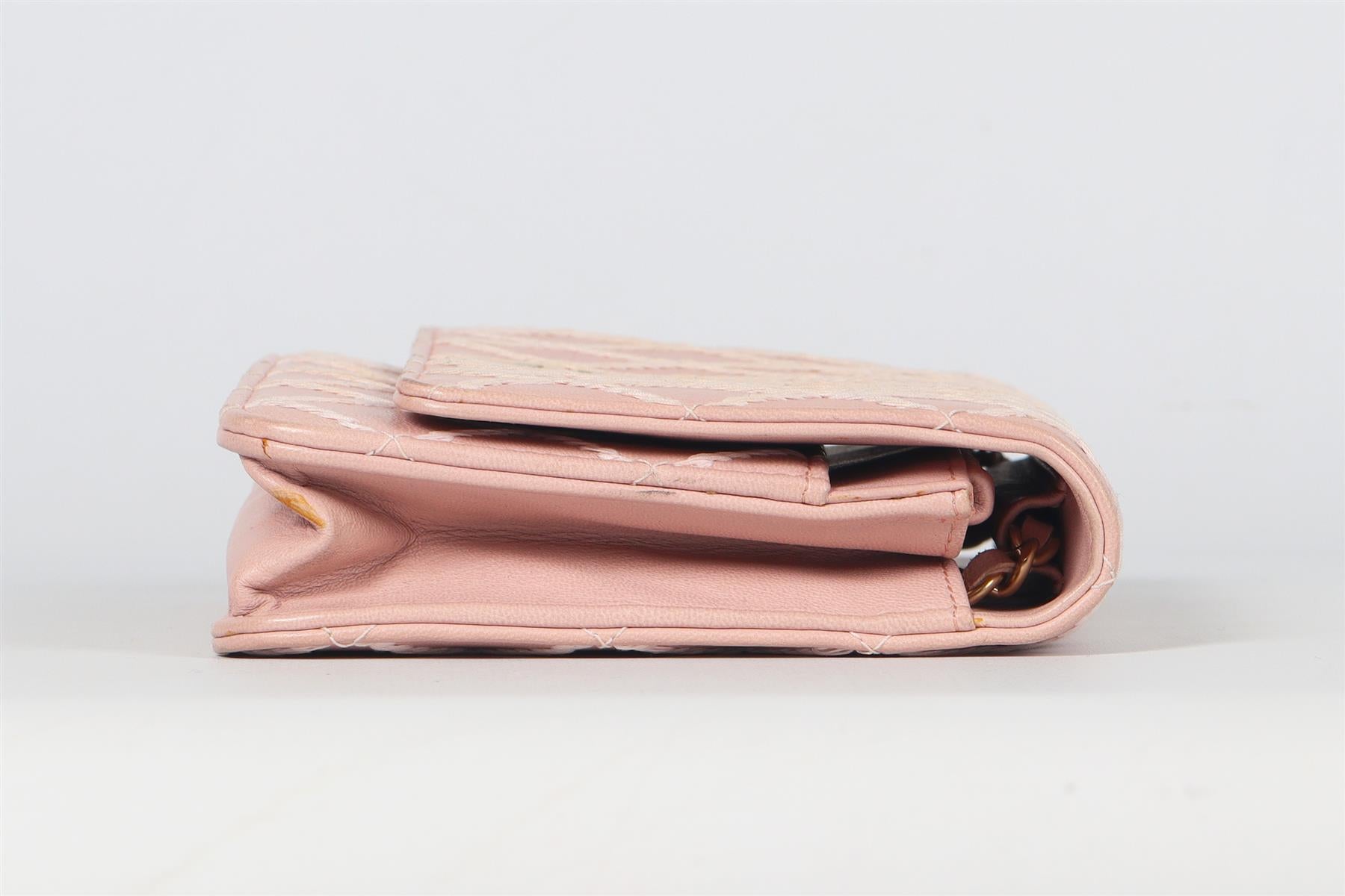 CHANEL PINK 2014 CHAIN ON WALLET QUILTED LEATHER SHOULDER BAG