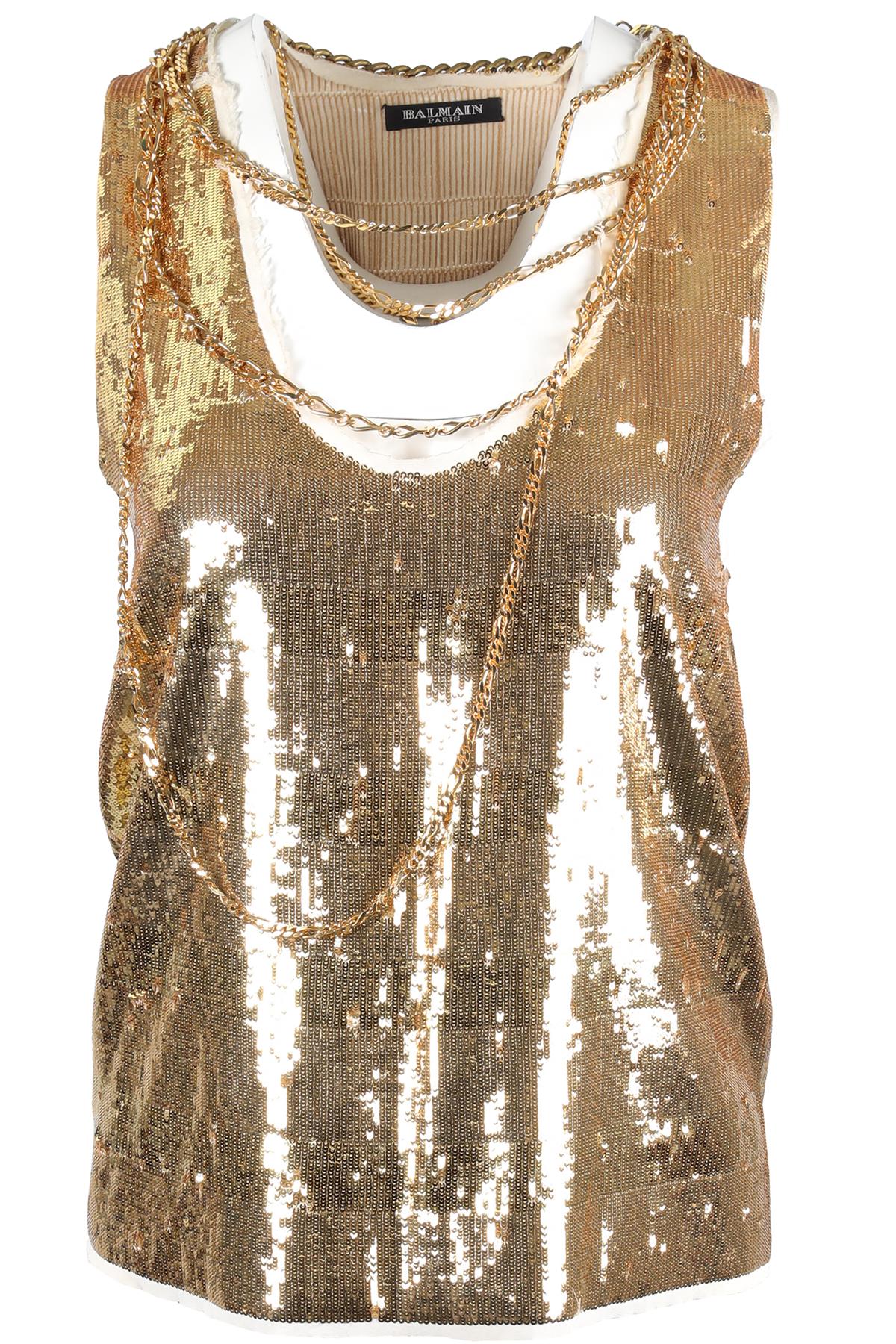 BALMAIN GOLD SEQUIN TOP FR 34 UK 6