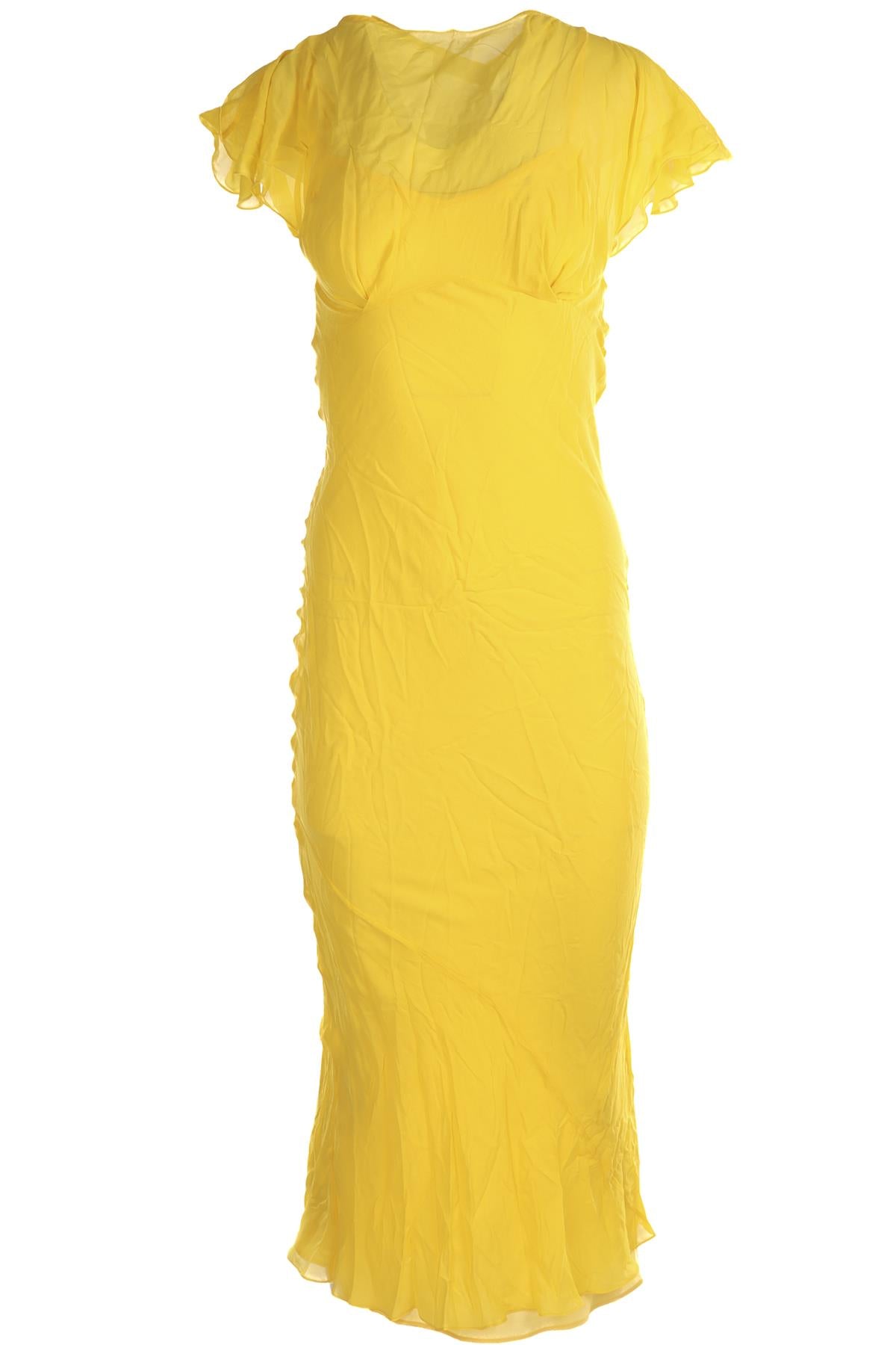 DE LA VALI YELLOW SILK MAXI DRESS UK 4