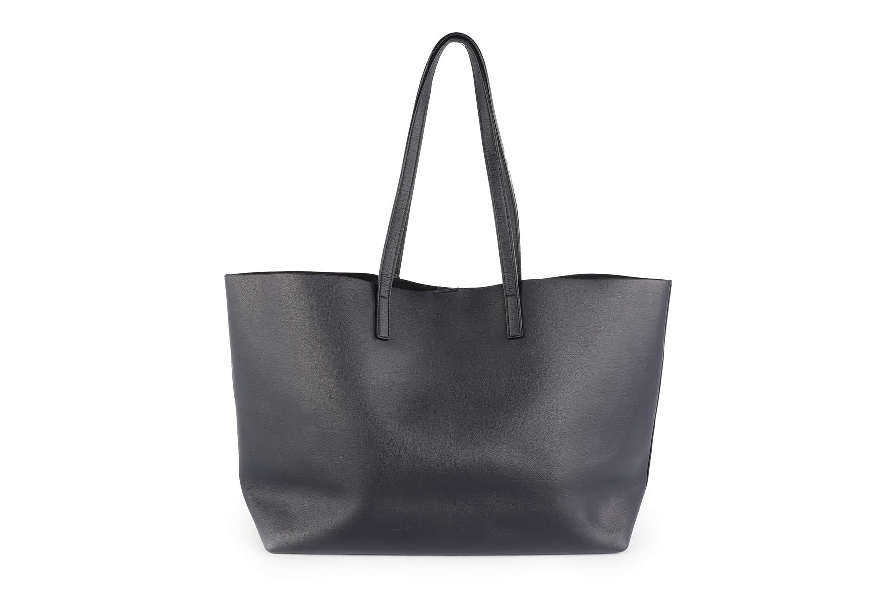 SAINT LAURENT NAVY SHOPPING E/W LEATHER TOTE BAG