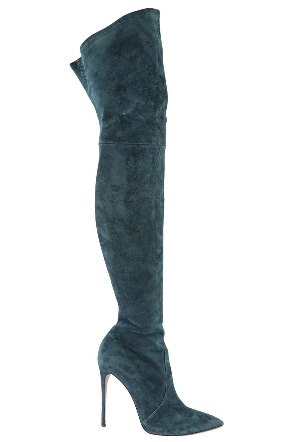 CASADEI BLUE SUEDE OVER THE KNEE BOOTS
