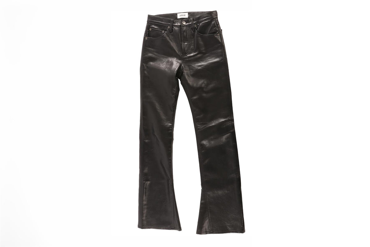 AGOLDE BLACK FAUX LEATHER FLARED PANTS W25 UK 6-8