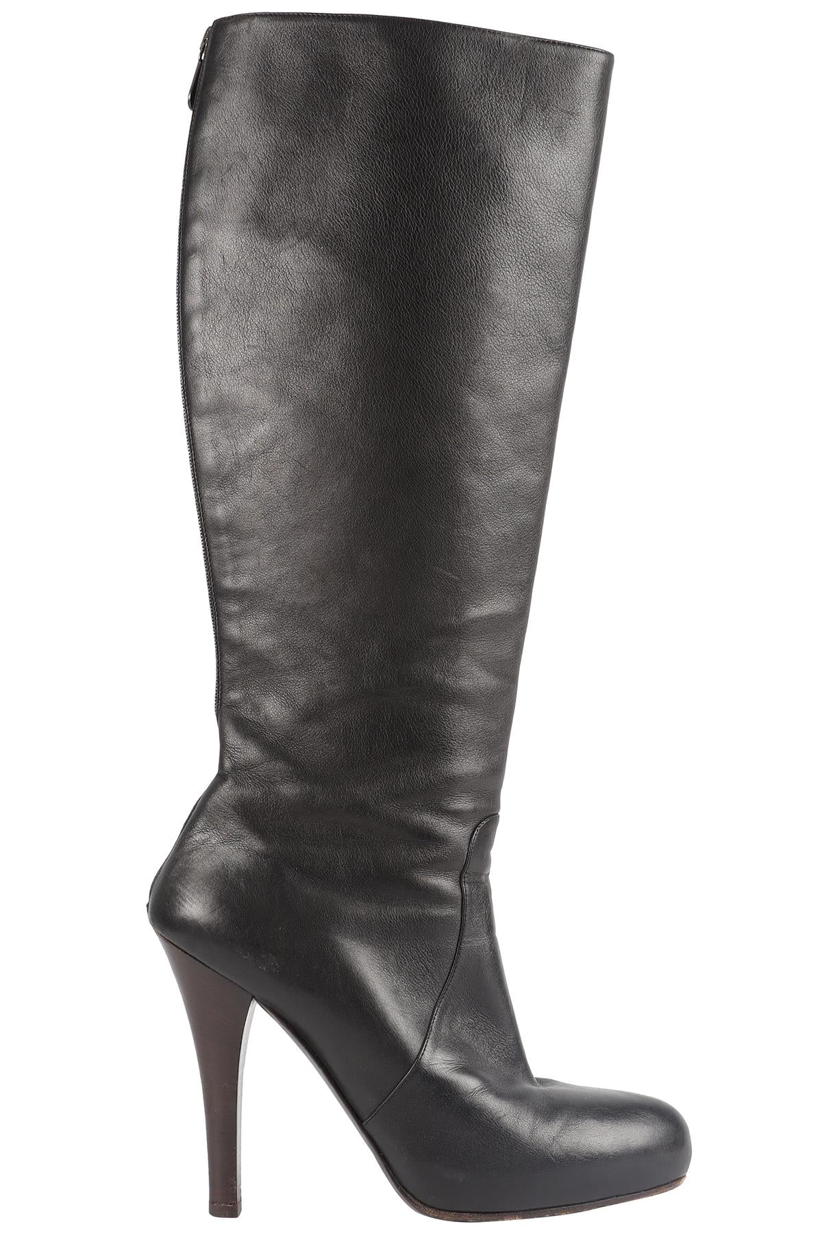 BOTTEGA VENETA BLACK LEATHER KNEE HIGH BOOTS EU 39.5 UK 6.5 US 9.5