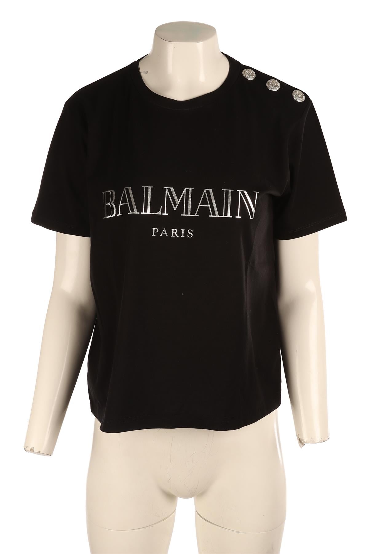 BALMAIN BLACK COTTON T-SHIRT FR 42