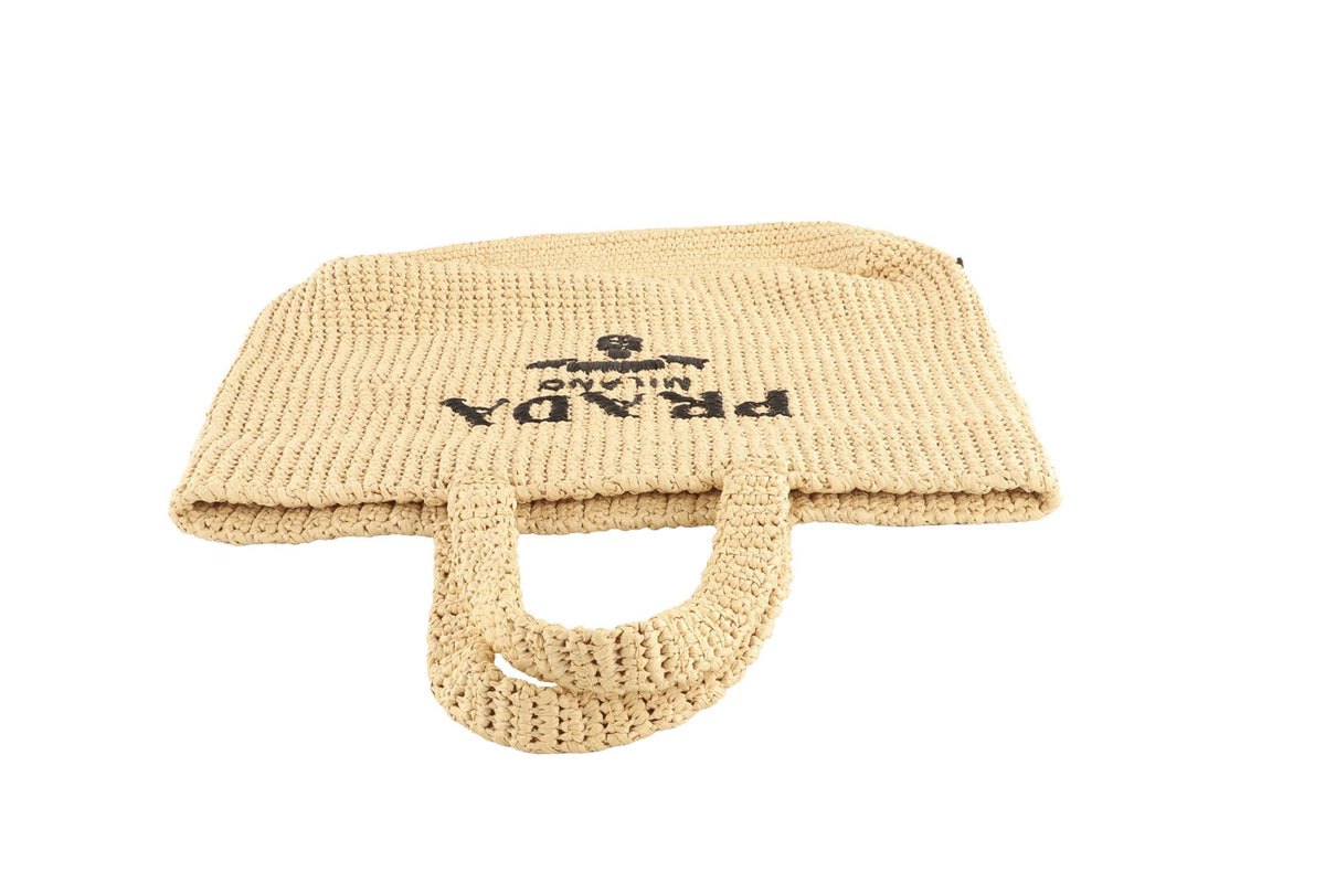 PRADA BEIGE LARGE RAFFIA TOTE BAG