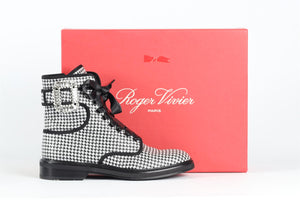 ROGER VIVIER CRYSTAL AND LEATHER ANKLE BOOTS EU 41 UK 8 US 11