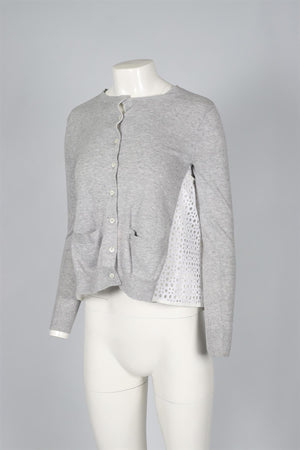 SACAI GREY & WHITE COTTON CARDIGAN UK 6