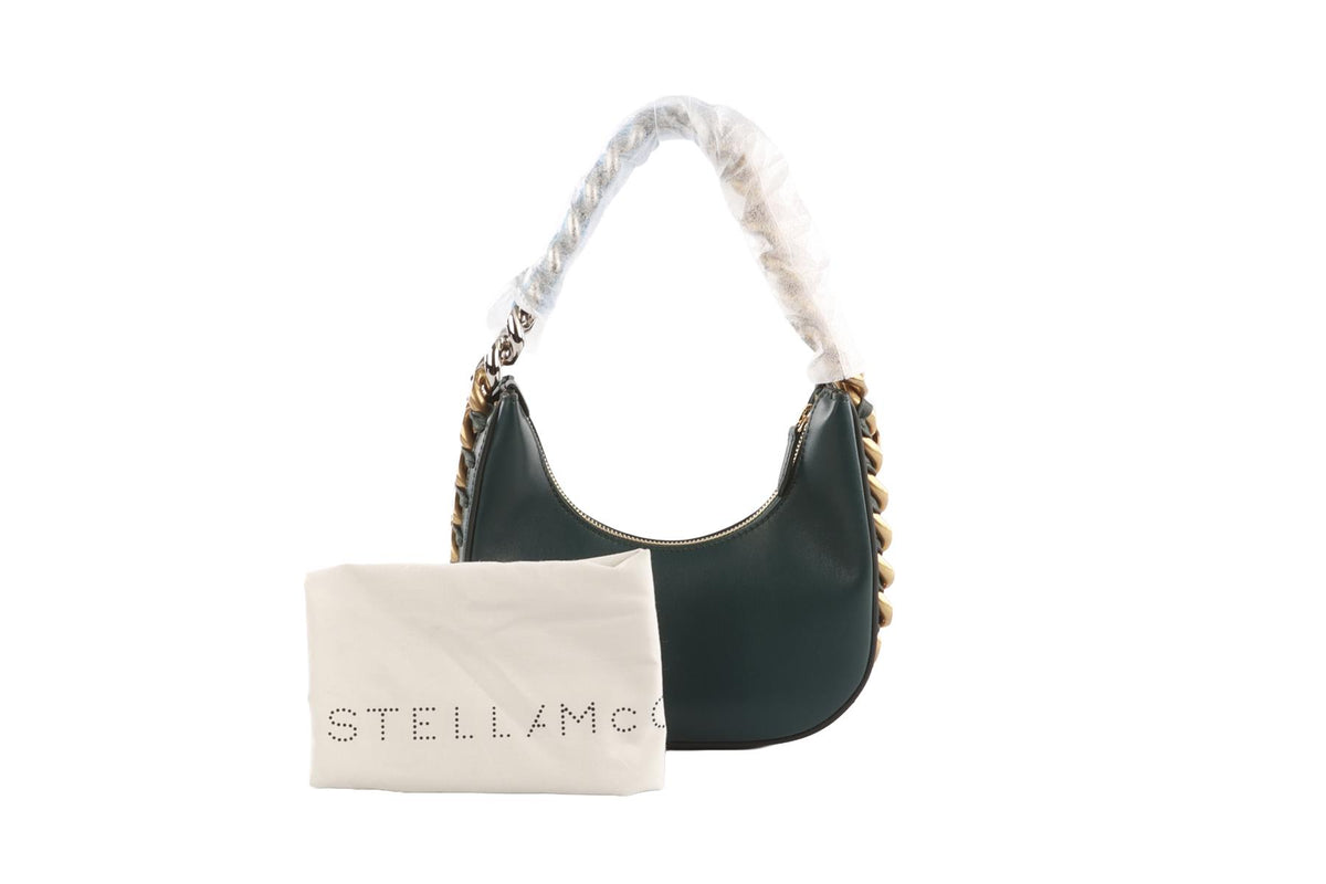 STELLA MCCARTNEY GREEN FRAYME SMALL FAUX LEATHER SHOULDER BAG