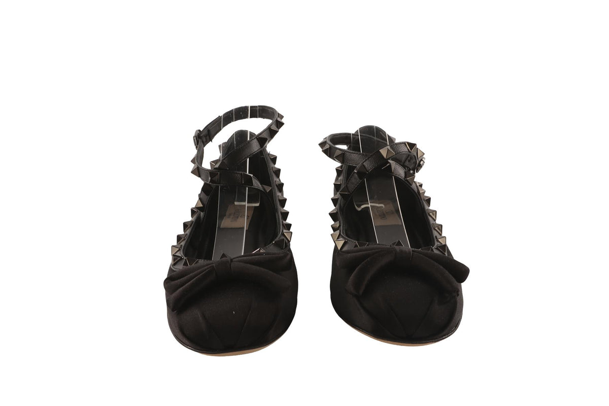 VALENTINO GARAVANI BLACK ROCKSTUD SATIN BALLET FLATS EU 39.5 UK 6.5 US 9.5
