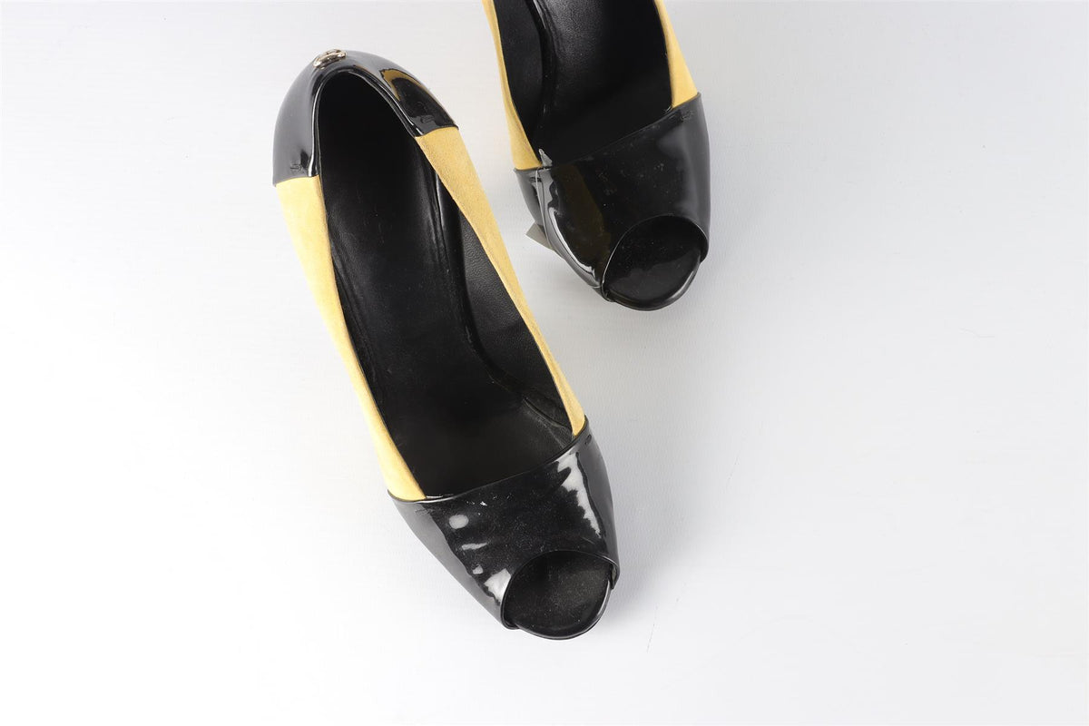 GUCCI YELLOW AND BLACK SUEDE AND PATENT LEATHER PUMPS US 7.5 UK 4.5 US 7.5
