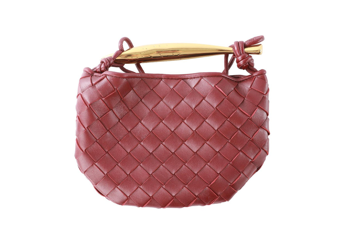BOTTEGA VENETA BURGUNDY SARDINE MINI INTRECCIATO LEATHER SHOULDER BAG