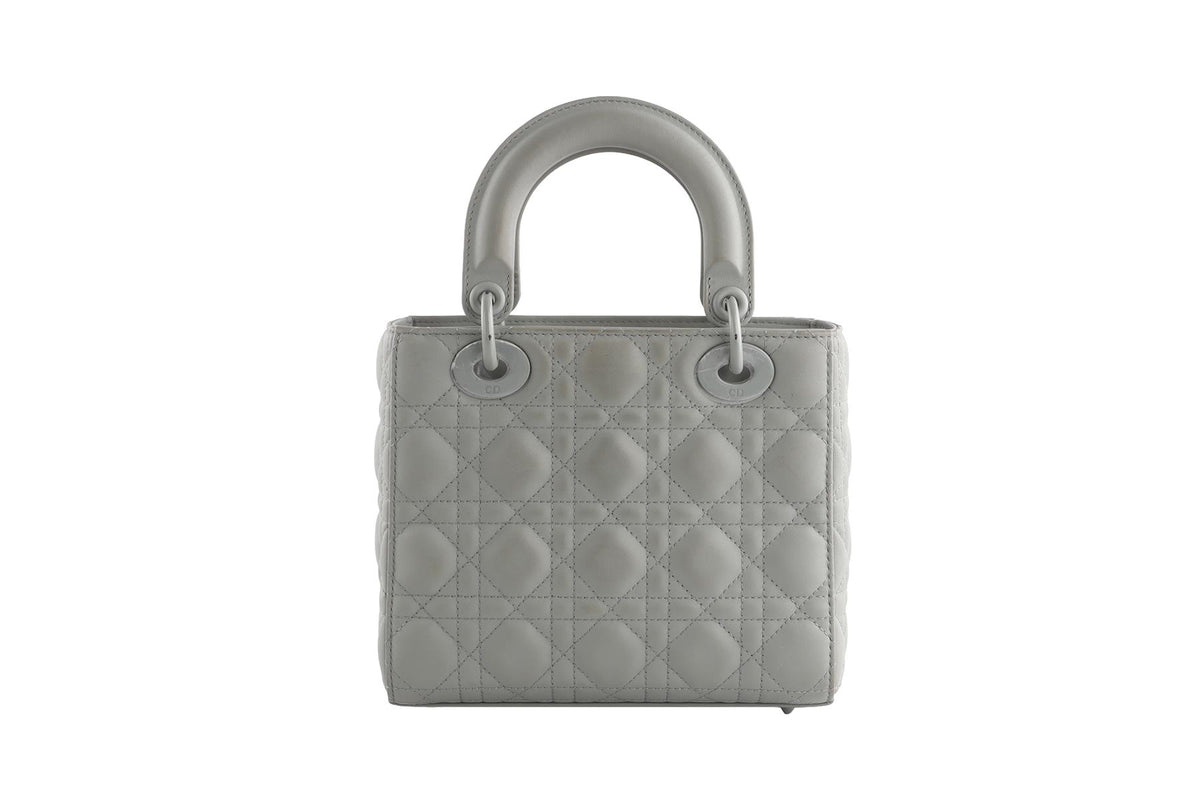 CHRISTIAN DIOR GREY LADY DIOR MY ABCDIOR SMALL ULTRAMATTE CANNAGE LEATHER TOTE BAG