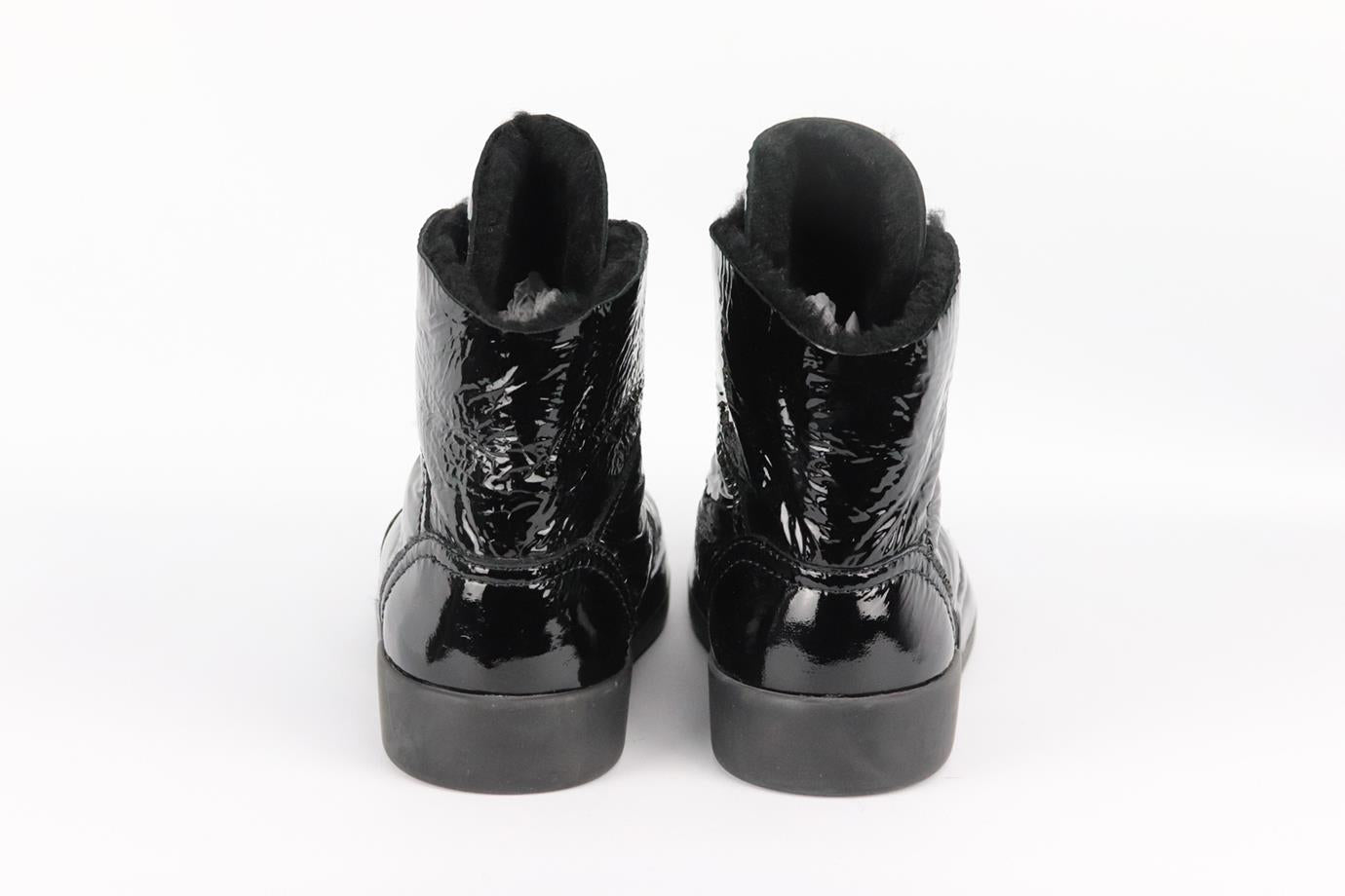 CHANEL 2019 SHEARLING LINED PATENT LEATHER SNEAKERS EU 38 UK 5 US 8