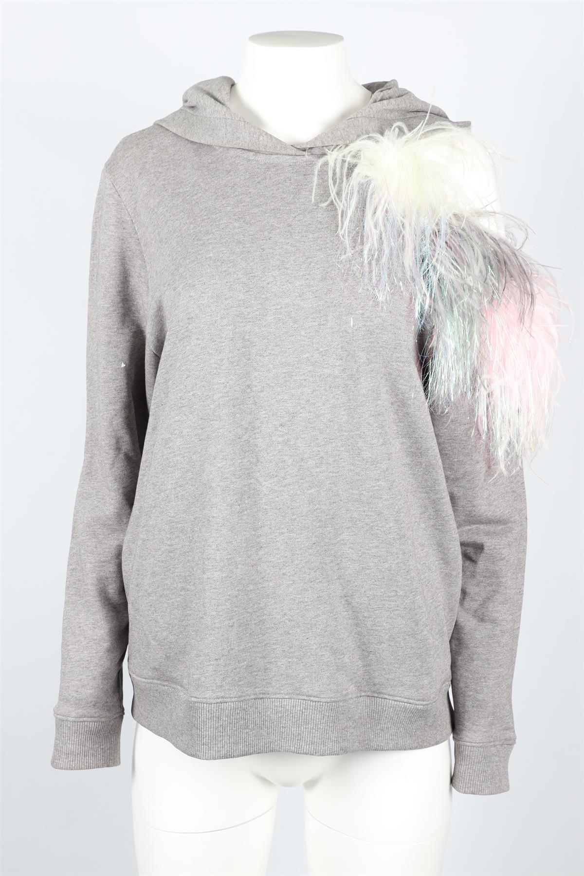 CHRISTOPHER KANE GREY FEATHER AND COTTON HOODIE SMALL