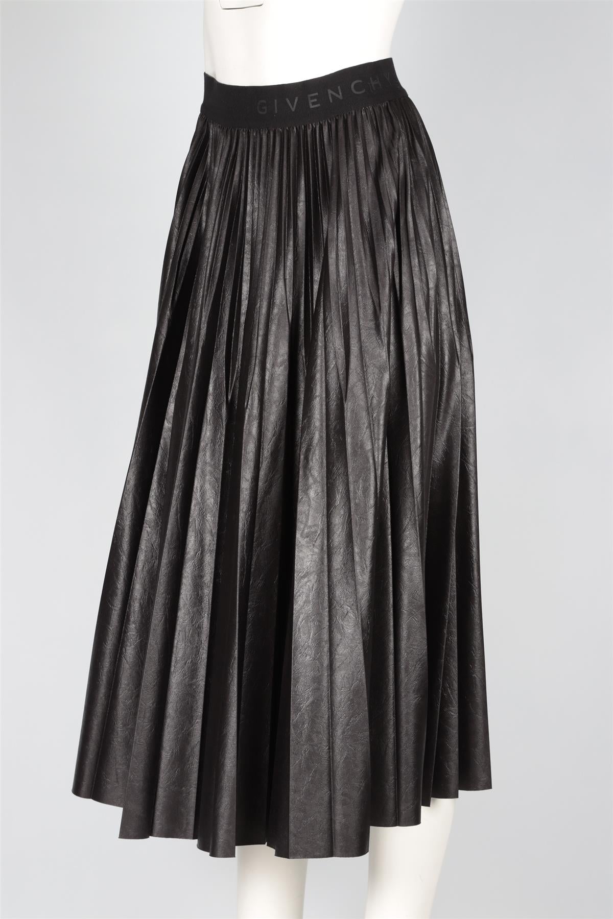 GIVENCHY BLACK FAUX LEATHER MIDI SKIRT FR 36 UK 8