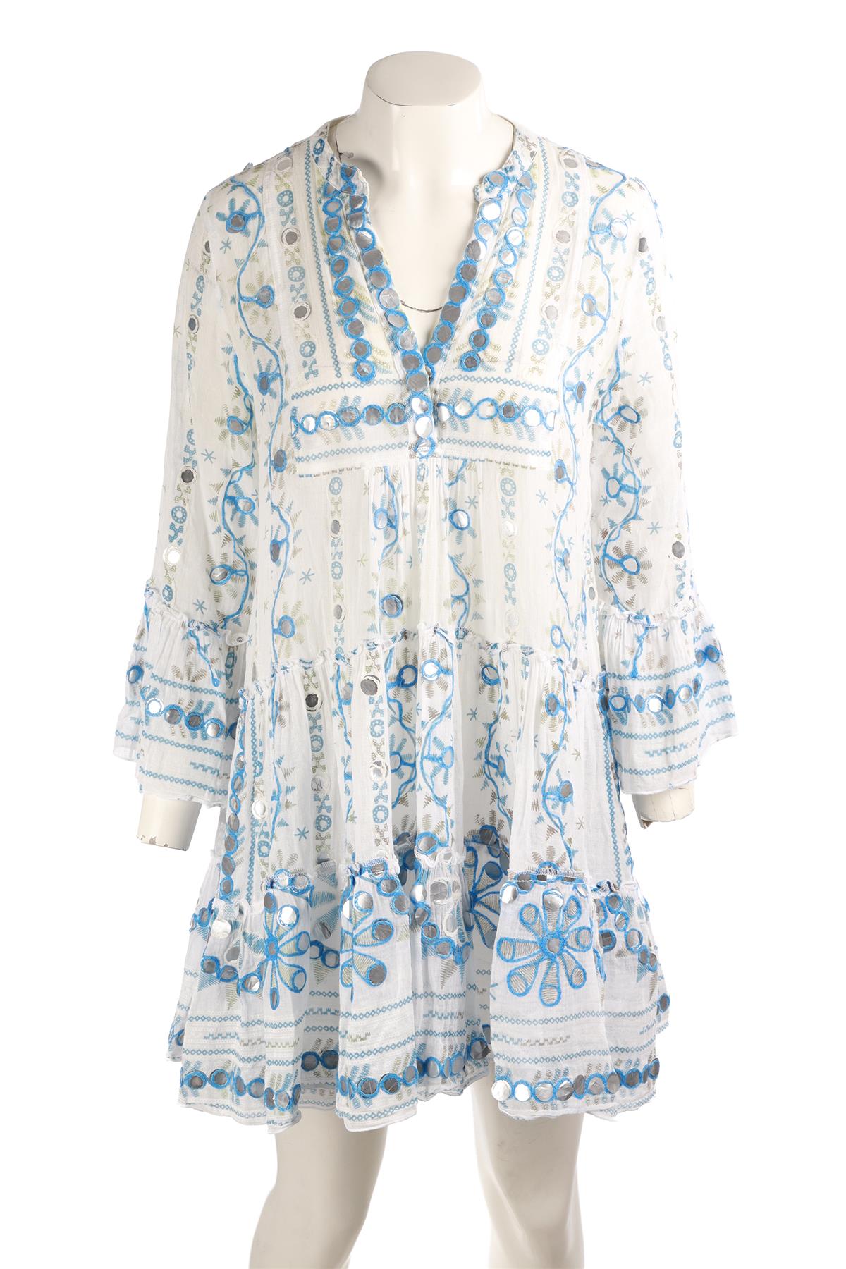 JULIET DUNN BLUE COTTON MINI DRESS 1 (UK 6-8)