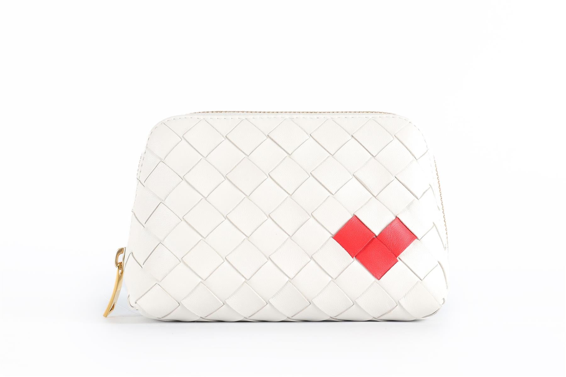 BOTTEGA VENETA WHITE INTRECCIATO LEATHER POUCH