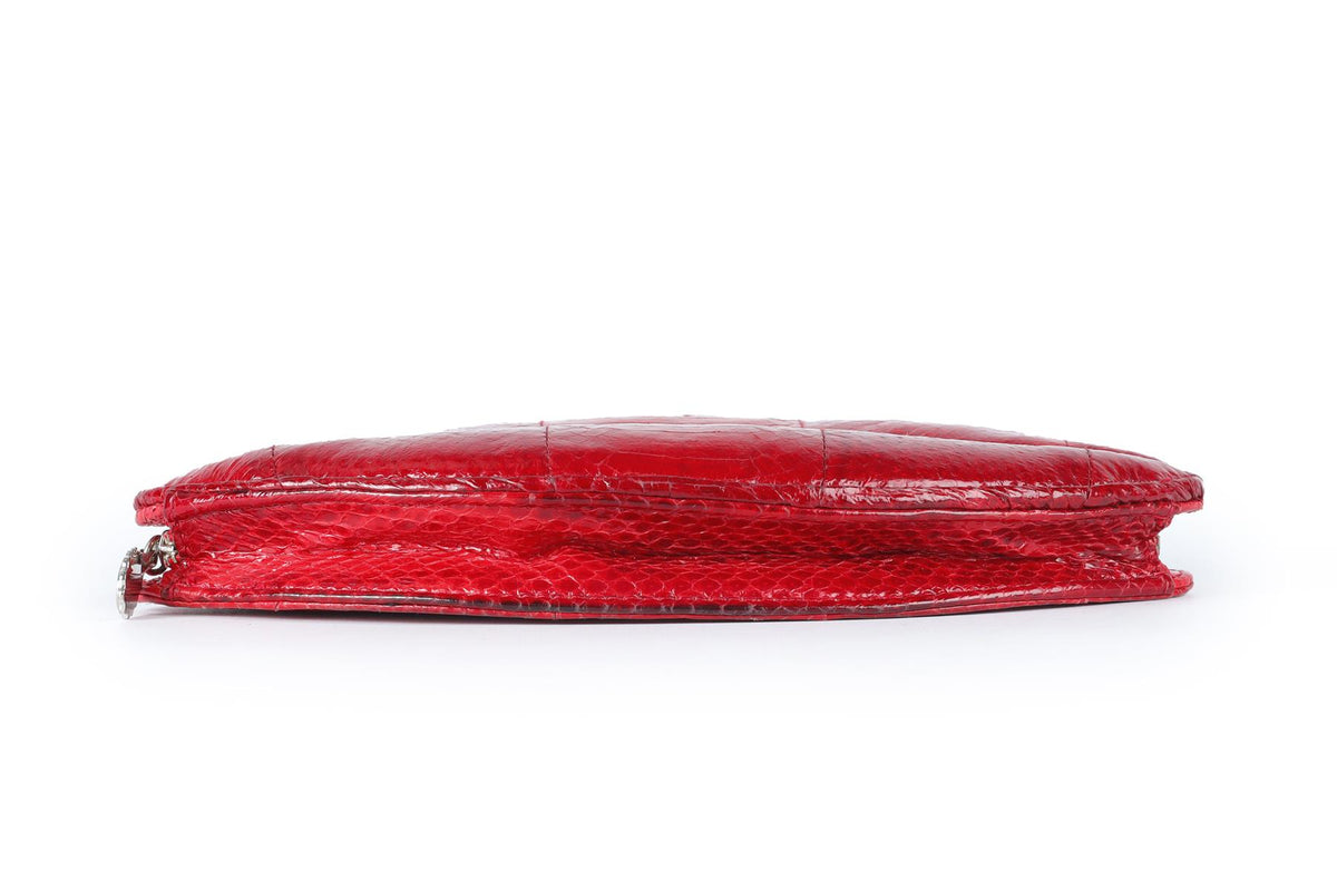 LULU GUINNESS RED LIPS SNAKESKIN CLUTCH