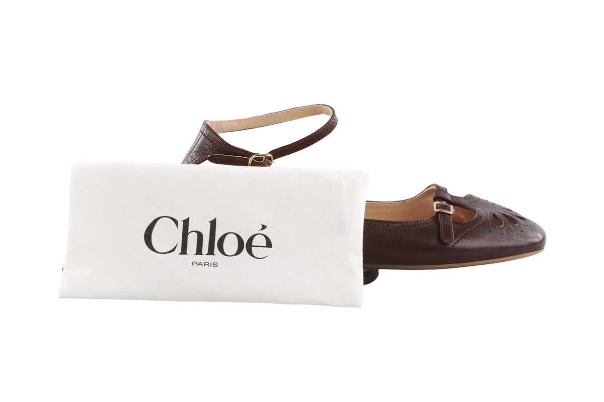 CHLOÉ BURGUNDY LEATHER BALLET FLATS EU 40 UK 7 US 10