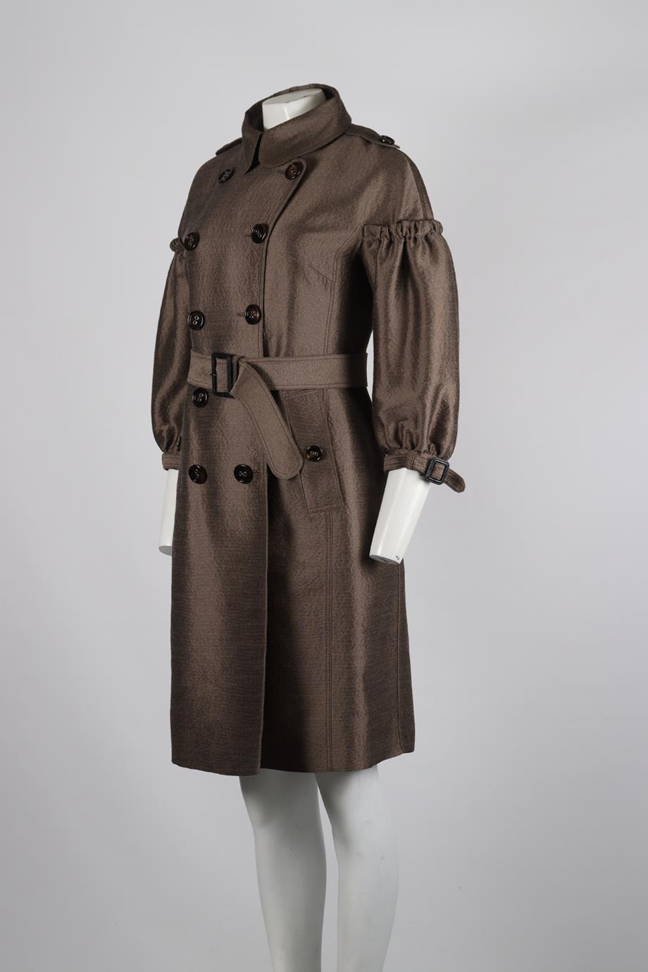 BURBERRY BELTED DOUBLE BREASTED WOOL AND SILK BLEND TRENCH COAT IT 44 UK 12