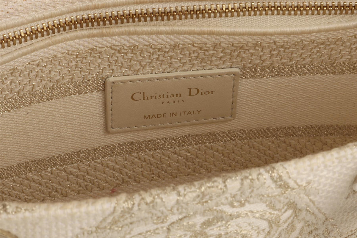 CHRISTIAN DIOR IVORY LADY D-LITE MEDIUM TOILE DE JOUY CANVAS TOTE BAG