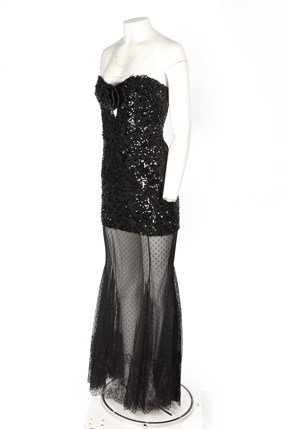 REBECCA VALLANCE BLACK SEQUIN MAXI DRESS UK 6
