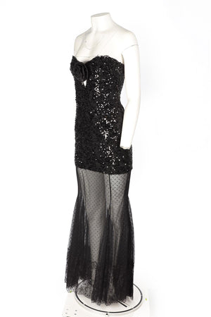 REBECCA VALLANCE BLACK SEQUIN MAXI DRESS UK 6