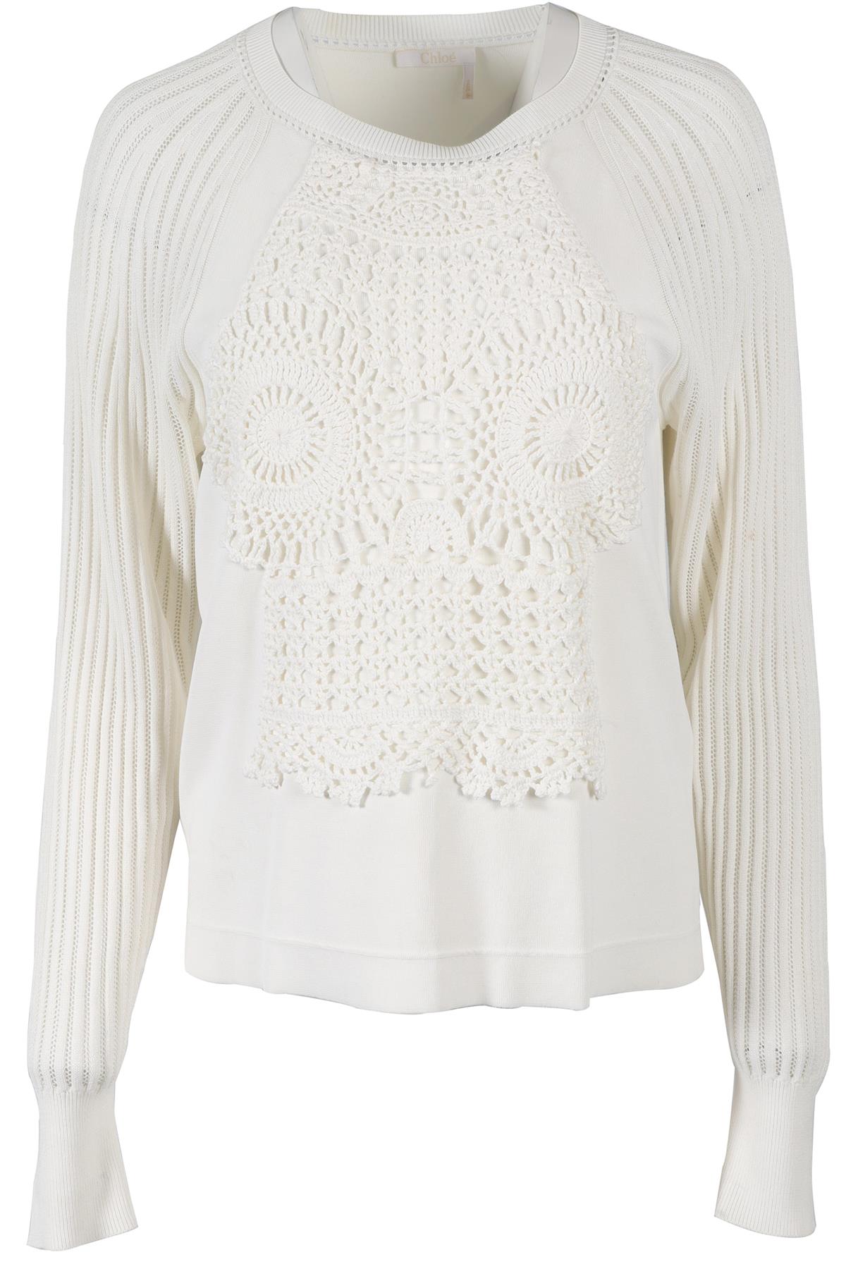 CHLOÉ WHITE COTTON BLEND SWEATER SMALL