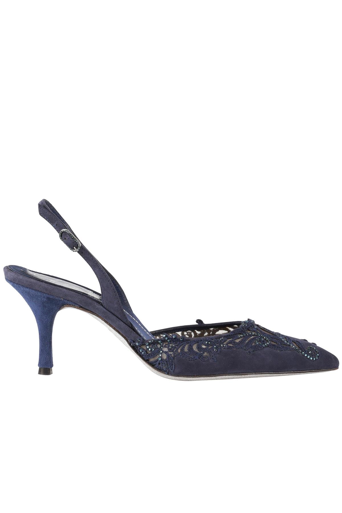RENÉ  CAOVILLA BLUE SUEDE SLINGBACK PUMPS EU 37 UK 4 US 7