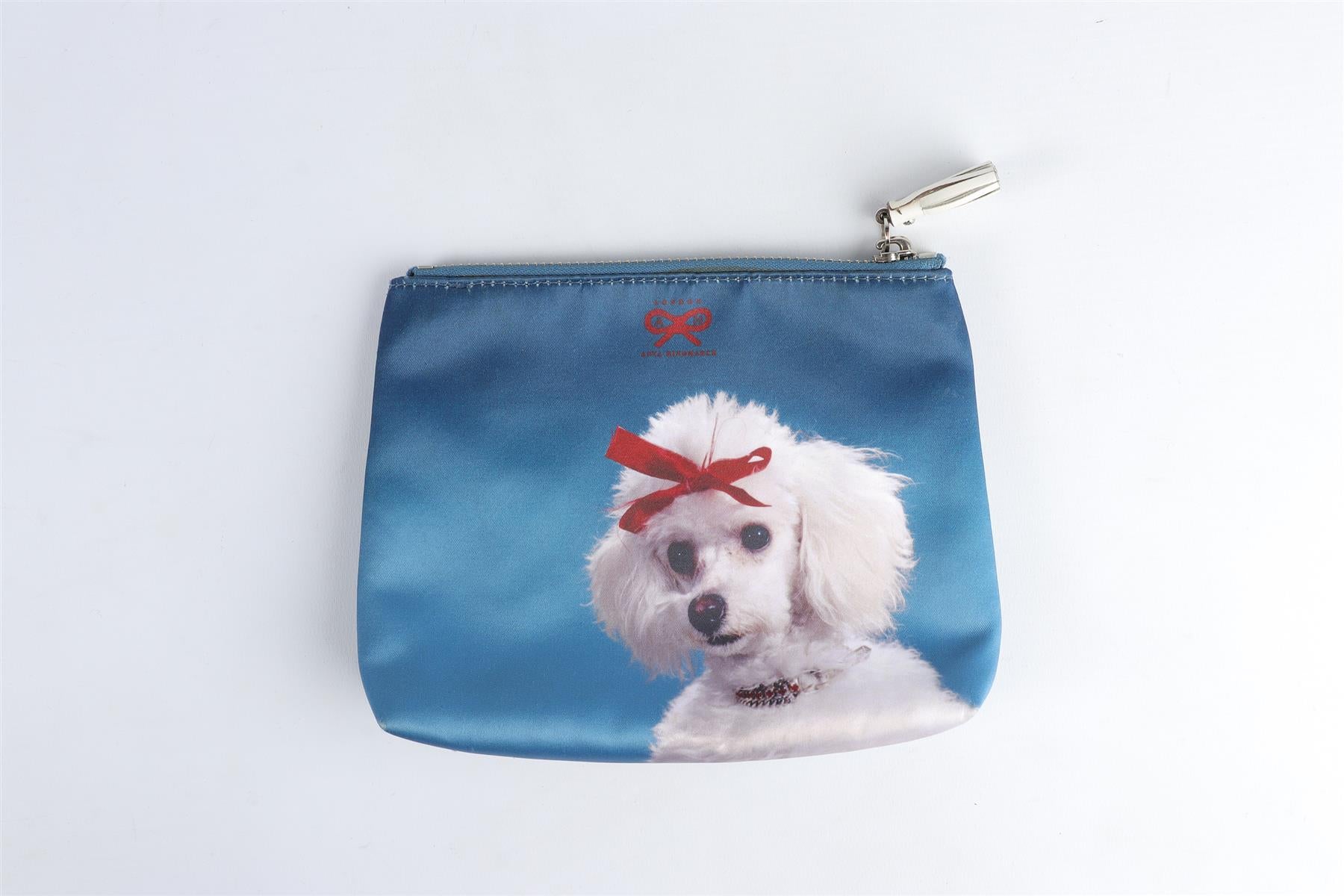 ANYA HINDMARCH BLUE SATIN POUCH