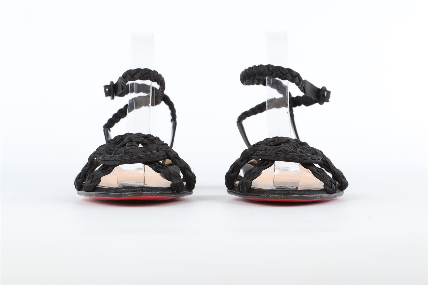 CHRISTIAN LOUBOUTIN BLACK SATIN SANDALS EU 38.5 UK 5.5 US 8.5