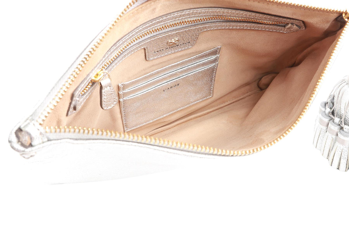 ANYA HINDMARCH SILVER LEATHER CLUTCH