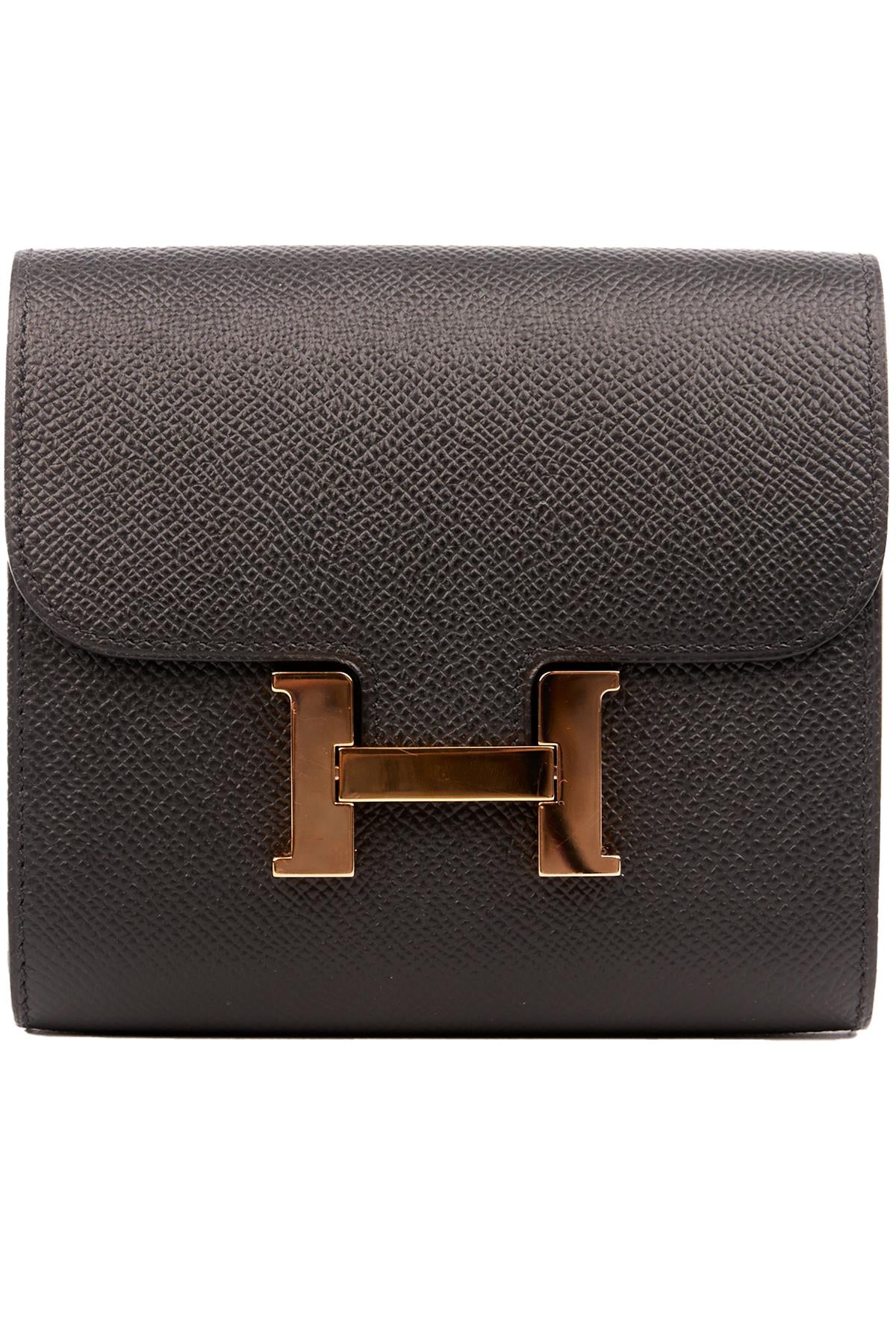HERMÈS BLACK 2020 CONSTANCE COMPACT EPSOM LEATHER WALLET