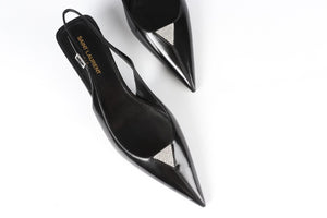 SAINT LAURENT BLACK CRYSTAL AND LEATHER SLINGBACK PUMPS EU 40 UK 7 US 10